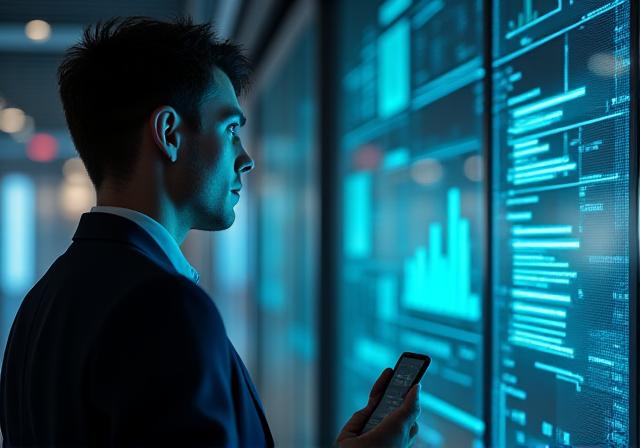 Data analyst looking at automated dashboard visualizations